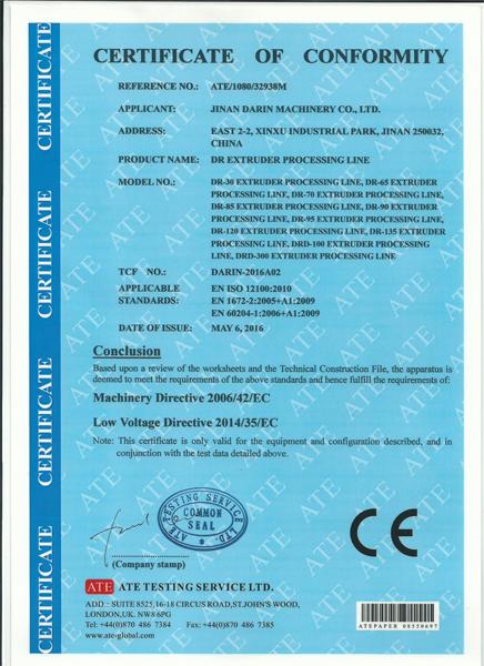 macaroni extruder certificate
